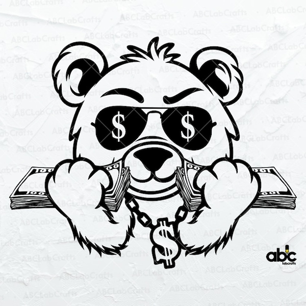 Teddy Bear King Money Bag Svg File | Scar Face Bandage Rich Savage Hip Hop Gangster | Png DXF Jpg Eps File for Cricut Silhouette Printable