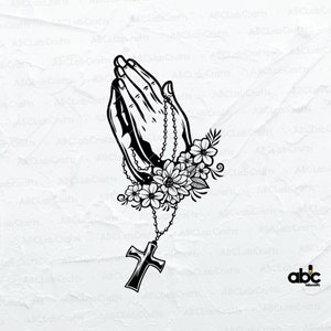 oral Praying Hands With Rosary Svg File | Praying Hands Svg | Religious Svg | Christian Svg | Floral Svg | Prayer Pray Decal T-Shirt