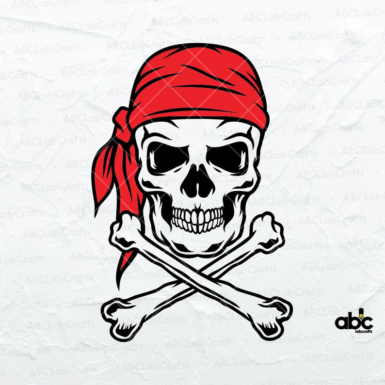 Pirate Skull With Red Bandana Svg File | Crossed Bones Svg | Skull Svg ...