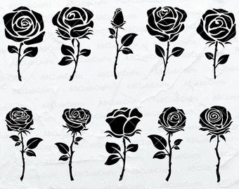 Rose Svg Bundle | Flower Svg | Rose Clipart | Rose Cut File | Rose Silhouette | Rose Png | Dxf Png Eps Files for Cricut Silhouette Printable