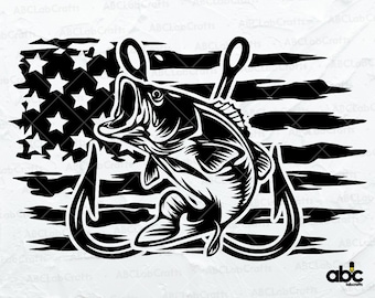 US Bass Fishing Svg File | Us Bass Angling Svg | Bass Fish Svg | US Flag Bass Fish Svg | Svg Png Eps Files for Cricut Silhouette Printable