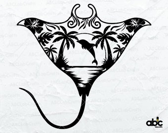 Tropical Manta Ray Svg File | Shaka Svg | Summer Vibes Svg | Cute Beach T-Shirt | Png DXF Jpg Eps File for Cricut Silhouette Printable