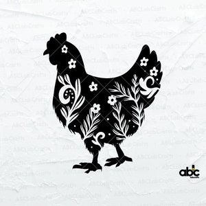 Floral Chicken Svg File | Chicken Svg | Hen Svg | Chicken Farm Svg | Flower Chicken Svg | Chicken Png | Animals Svg