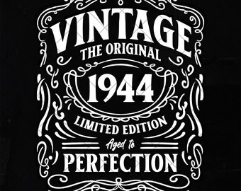 Archivo Svg de 80.º cumpleaños, Camiseta de 80.º cumpleaños, Vintage 1944 Svg, 1944 Envejecido a la perfección, Archivos Dxf Png Eps para Cricut Silhouette Imprimible