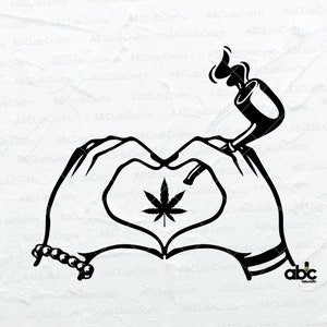Heart Handsign Weed Svg File | Cannabis Svg | Marijuana Svg | Smoking Joint Svg | Smoke Dxf Png Eps Files for Cricut Silhouette Printable