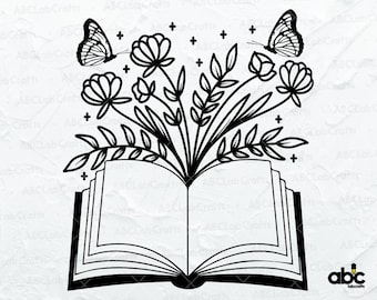 Floral Book Svg File | Pretty Book Svg | Book Svg | Reading Svg | Bookworm Svg | Book with Flowers Svg | Bibliophile Svg | Png Dxf Eps
