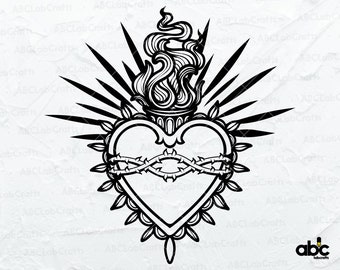 Sacred Heart Svg File | Bible Svg | Jesus Christ Svg | Religious Svg | Christian Svg | Png DXF Jpg Eps File for Cricut Silhouette Printable