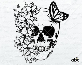 Floral Skull Svg File | Skull Svg | Flower Skull Clip Art | Sugar Skull | Skull Cutfiles | Dxf Png Eps Files for Cricut Silhouette Printable