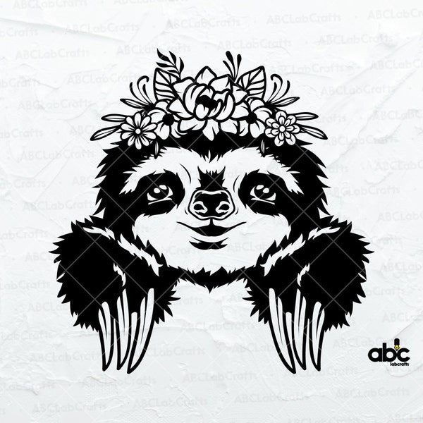 Floral Sloth Svg File | Sloth Clipart | Baby Sloth Svg | Animal Head Svg | Sloth Svg | Png DXF Jpg Eps File for Cricut Silhouette Printable