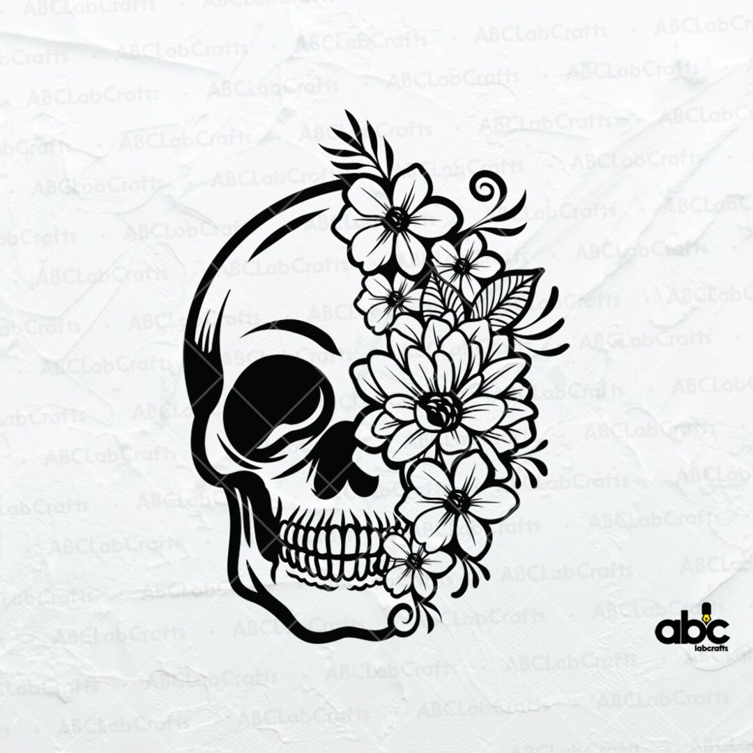 Skull Floral Svg File skull Vector skull Crown skull Etsy