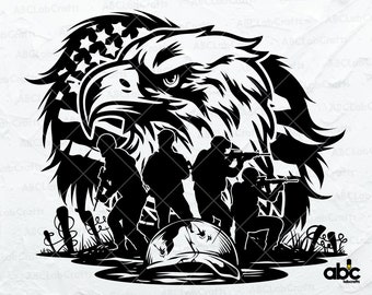 US Patriotic Eagle Soldier Svg File | American Eagle Svg | Veteran Svg | Military Png | Png DXF Jpg Eps File for Cricut Silhouette Printable