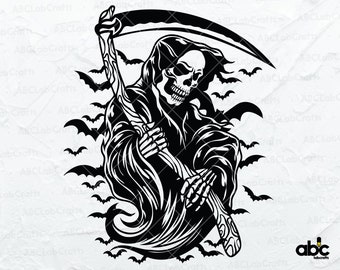 Sensen reaper Svg-Datei | Halloween Svg | Death Svg | Skelett Svg | Sensen reaper Aufkleber | Png DXF Jpg Eps Datei für Cricut Silhouette Printable