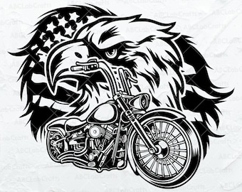 US Eagle Biker Svg File | Big Bike Rally Clipart | Motorbike Cutfile | Bike Club Shirt | Dxf Png Eps Files for Cricut Silhouette Printable