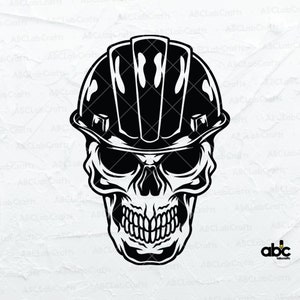 Crâne avec casque de sécurité Fichier SVG | Ingénieur Svg | T-shirt de construction | Construction Svg | Png DXF JPG Eps Fichier pour Cricut Silhouette Imprimable