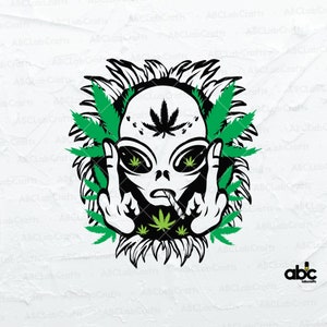 Alieno che fuma erba Svg File / Fumare Cannabis Camicia Svg / Fumare Marijuana Svg / Alieno Svg / Alieno Fumare Giunto Svg / Alto come la Luna