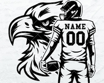 Customized Eagle Football Player Svg File | American Football Svg | Football Team Name | Dxf Png Eps Files for Cricut Silhouette Printable