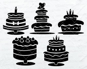 Verjaardagstaart Svg-bundel | Taart clipart | Verjaardag SVG | Verjaardagstaart Cutfile | Taart Png | Dxf Png Eps-bestand voor Cricut silhouet afdrukbaar