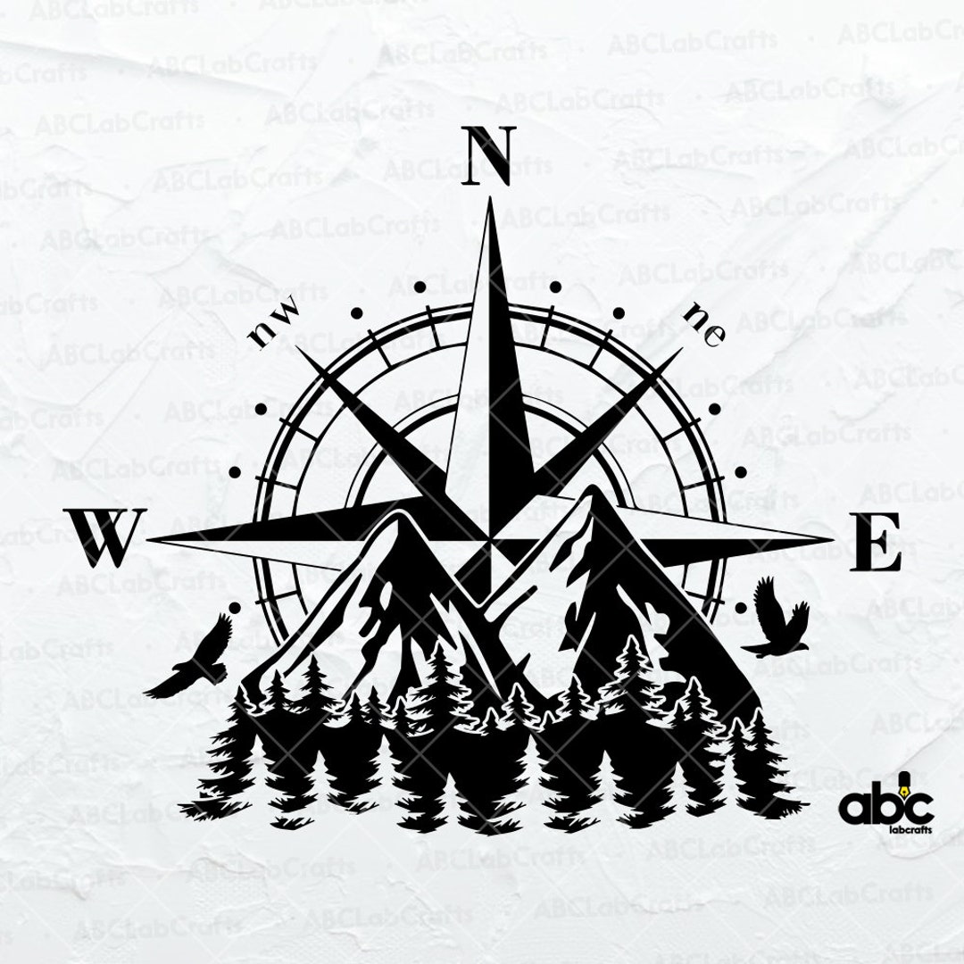 Compass and mountains svg file forest svg nature svg adventure