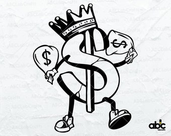 Money King Svg File | Money Bag Cut File | US Dollar Sign Clipart | Rich Hipster Stencil | Dxf Png Eps Files for Cricut Silhouette Printable