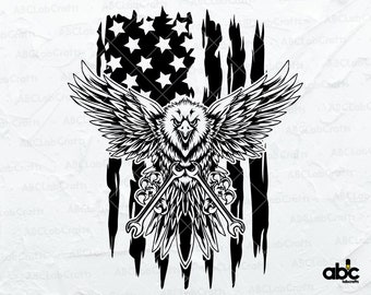 US Mechanic Eagle Svg File | US Mechanic Worker Svg | Wrenches Svg | Repair Dad Svg | Png DXF Jpg Eps File for Cricut Silhouette Printable