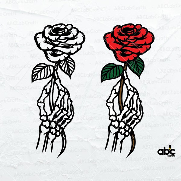 Skeleton Hand Roses Svg File | Flower Tattoo Designs | Skeleton Holding Rose Svg | Png DXF Jpg Eps File for Cricut Silhouette Printable