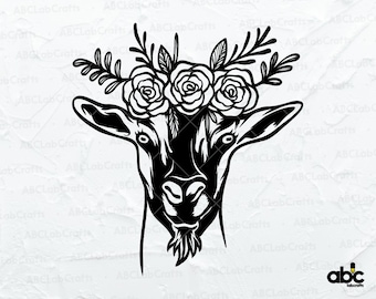 Archivo svg de cabra floral / lindo animal svg / imágenes prediseñadas de cabra / archivo de corte de cabra / cabra con corona floral svg / diadema de flores / animal de granja svg