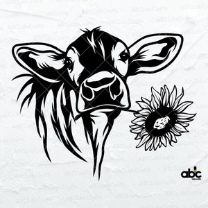 Cow with Flower Svg File | Farm Animal Svg | Cow Png | Cow Svg | Farmer Svg | Png DXF Jpg Eps File for Cricut Silhouette Printable