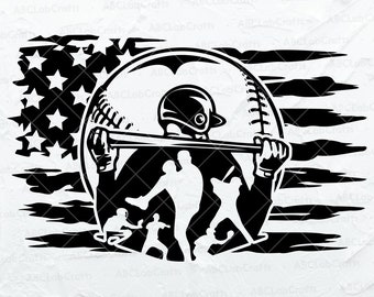 Plik Svg Sceny Baseballa w USA | Baseball Png | Koszulka Baseballowa | Gracz Baseballa w USA | Pliki Dxf Baseball Png Eps dla Cricut Silhouette Printable