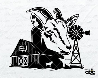 Fichier Svg de chèvre de ferme | Tête de chèvre Svg | Svg animaux de ferme | Svg de la vie à la ferme | Clipart de chèvre | Fichier Png DXF Jpg Eps pour Cricut Silhouette imprimable