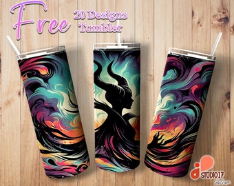 Villains 20oz Skinny Tumbler Wrap PNG, Villain Character 20oz Tumbler Sublimation, Mistress of Evil Skinny Cup Design Printable Template