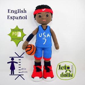 Patrón de muñeca de crochet mediana Devan, amigurumi, 18"/ 46 cm de alto