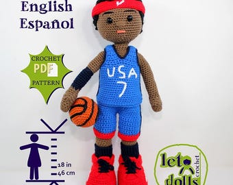 Devan  Medium Crochet Doll Pattern, Amigurumi, 18"/ 46 cm Tall