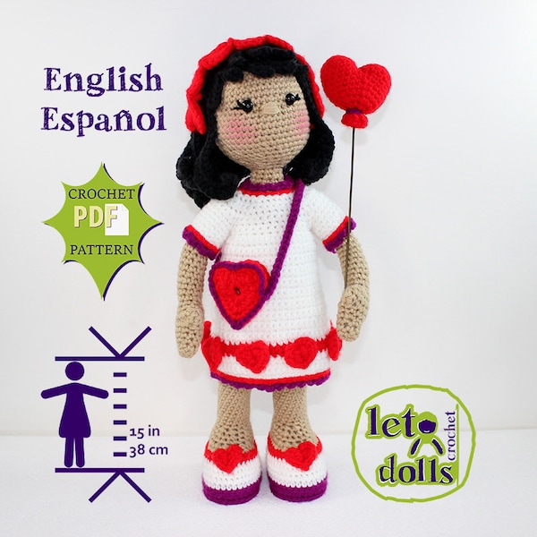 Valentina Small Crochet Doll Pattern, Amigurumi, 15"/ 38 cm Tall