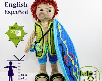Finn Medium Crochet Doll Pattern, Amigurumi, 18"/ 46 cm Tall