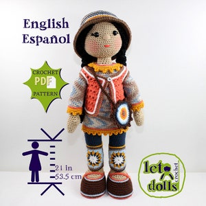 Cara Large Crochet Doll Pattern, Amigurumi, 21&quot;/53cm Tall