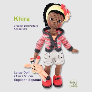 21 inch crochet doll pattern PDF, large amigurumi doll, Khira