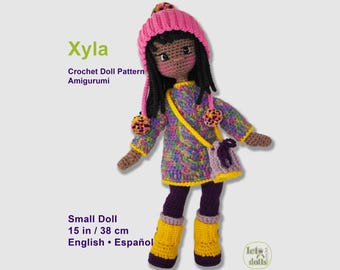 Mönster för virkad docka i PDF-format, liten amigurumi-docka, Xyla