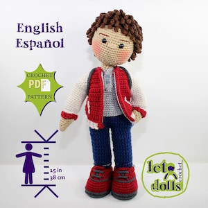 Yvon Small Crochet Doll Pattern, Amigurumi, 15&quot;/ 38 cm Tall