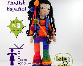 Patrón de muñeca de ganchillo grande Ivy, amigurumi, 53 cm de alto