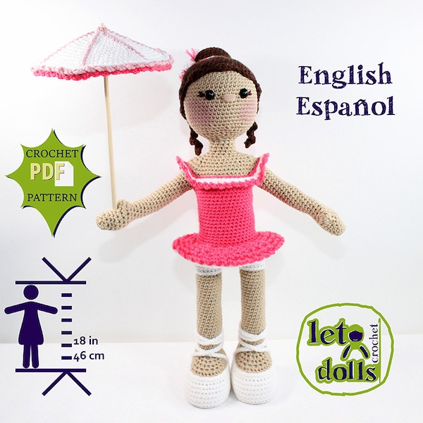 Uma Medium Crochet Doll Pattern, Amigurumi, 18"/ 46 cm Tall