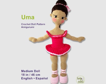 18 inch Ballerina Crochet Doll Pattern PDF, Medium amigurumi doll, Beginner Friendly, Uma