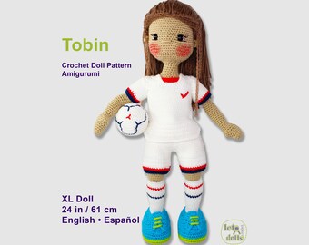 24 inch crochet doll pattern PDF, XL amigurumi doll, Tobin