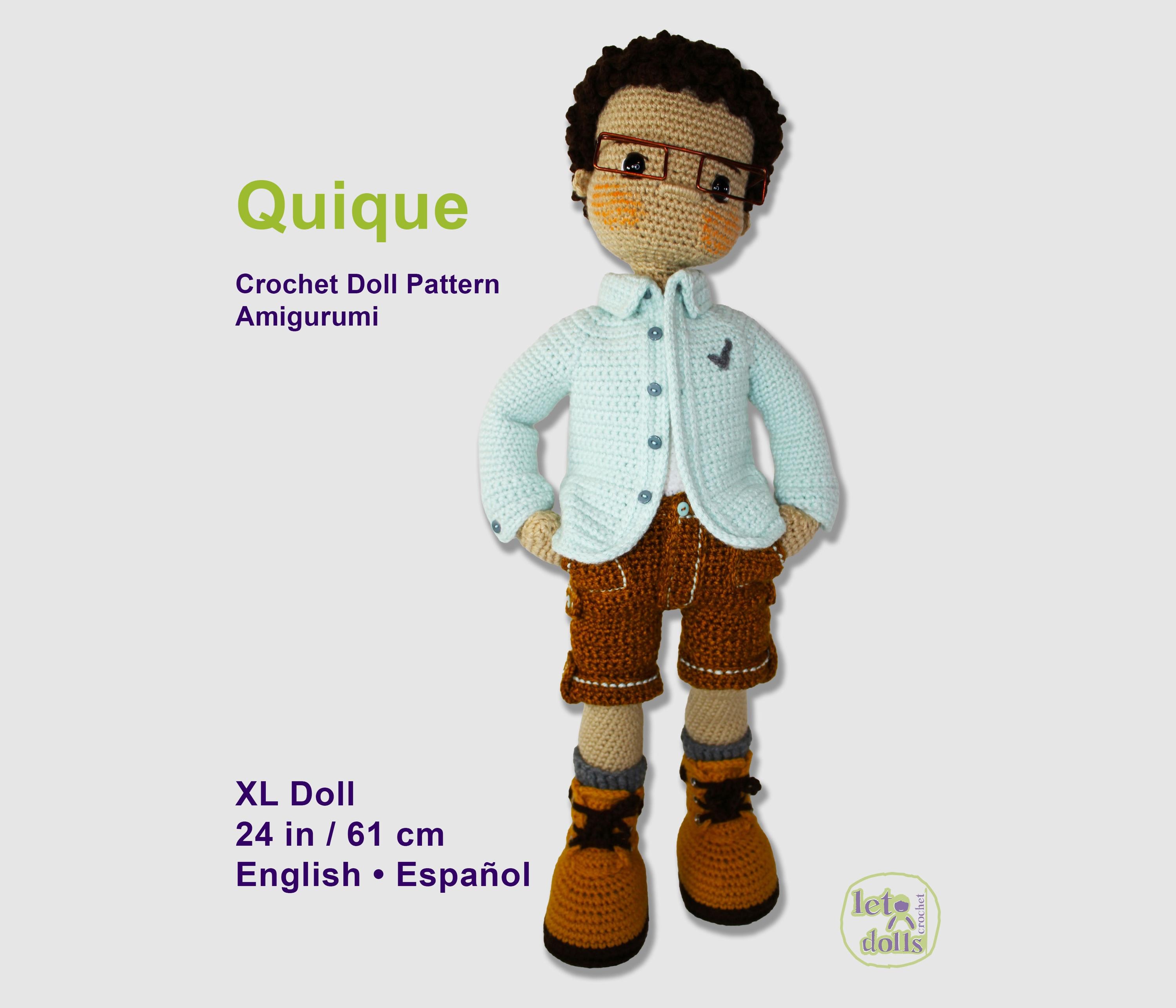24 インチのかぎ針編み人形パターン PDF、XL あみぐるみ人形、Quique