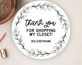 Gracias por comprar en mi armario / etiqueta térmica circular / pegatina para revendedores de artículos de segunda mano / vendedores de Poshmark, Mercari y Depop