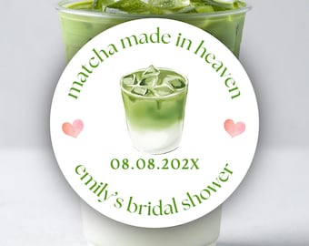 Hoja de pegatinas circulares "Made in Heaven" para despedidas de soltera, despedidas de soltera, amantes del matcha, novias que toman matcha