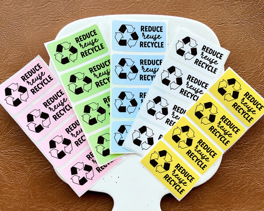 Reduce Reuse Recycle With Symbol Rectangle Labels | Thermal Sticker ...