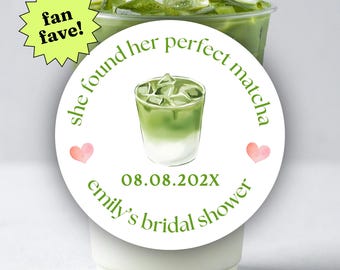 She Found Her Perfect Matcha (ICED) circle sticker sheet | bridal party, bridal shower, matcha bridal shower, matcha lover, matcha bride