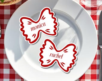 Bowtie Pasta Name Place Card | bridal party, bridal shower, pasta bridal shower, pasta party, italian theme party, italian bridal decor,