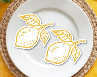 Tarjeta de lugar con nombre de limón / fiesta nupcial, despedida de soltera, despedida de soltera con temática de limón, amante de los cítricos, decoración nupcial italiana, decoración de verano