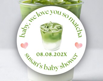 Bebé, te amamos tanto Hoja de pegatinas circulares de matcha / baby shower, baby sparkles, baby shower de matcha, amante del matcha, bebé de matcha